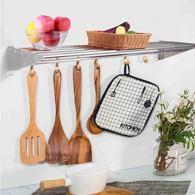 uyoyous Stainless Steel Shelf, 90 x 30 cm Commercial Style Wall Shelf Storage Shelves for Kitchen Bathroom Bedroom Pantry