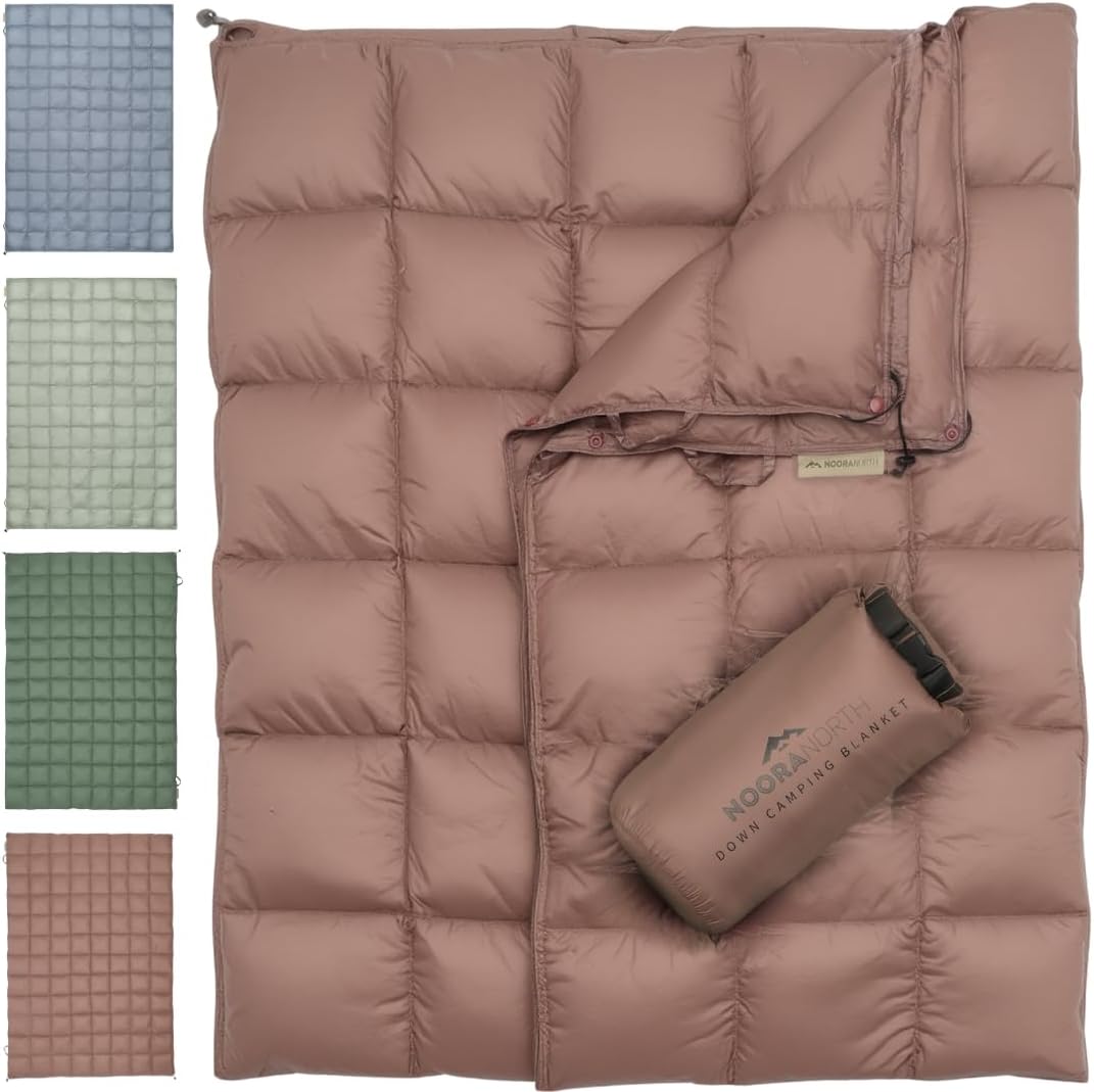 Down Camping Blanket with Footbox  Lightweight, Packable, Water Resistant Backpacking Quilt & Warm Puffy Compact Outdoor Throw  52x77 with Stuff Sack for Stadium, Hiking & Travel