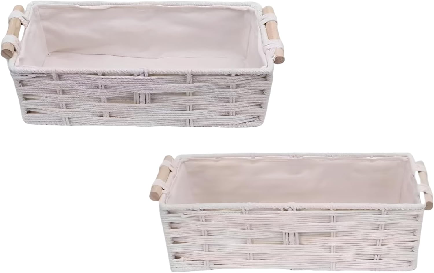 2 Pcs Boho Decor Baskets Set, Cotton Rope Woven Storage Bins with Wood Handles, Hand-Woven, Decorative Toilet Paper Baskets, Large 13.4 in and Small 11.8 in