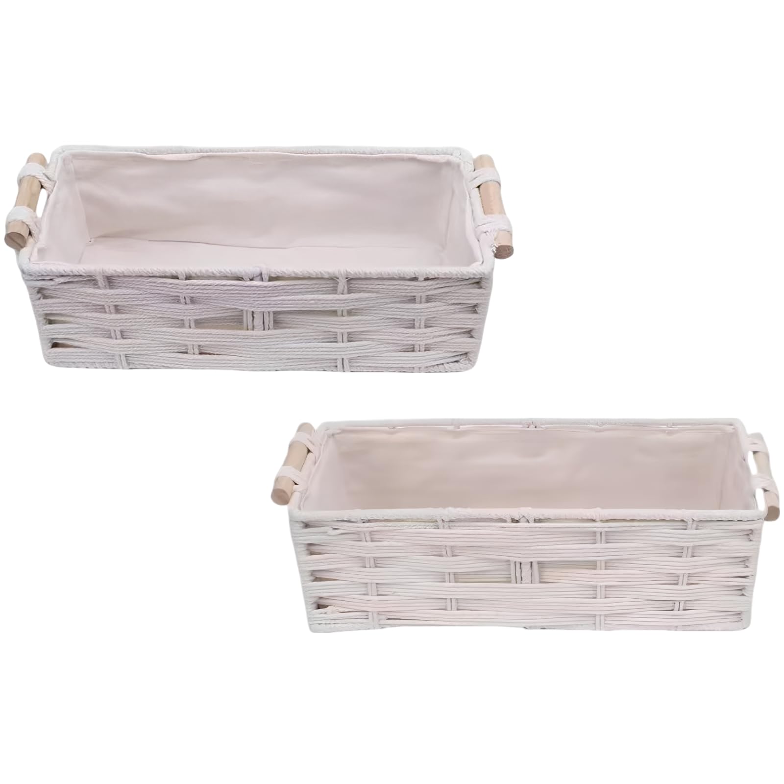 Canastas tejidas de 2 piezas, cestas decorativas bohemias de cuerda de algodón con asas de madera, almacenamiento de papel higiénico, grande de 13.4 x 6.3 pulgadas, pequeña 11.8 x 5.5 pulgadas
