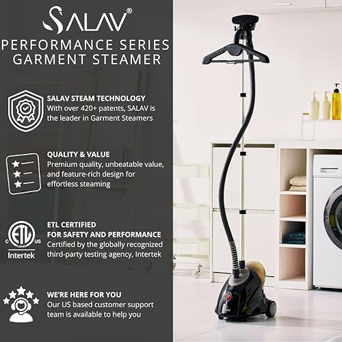 Vista 2 de SALAV GS18-DJ Standing Garment Steamer with Roll Wheels for Easy Movement, 1.8L Water Tank for 1 Hour Continuous Steaming, Adjustable Pole for