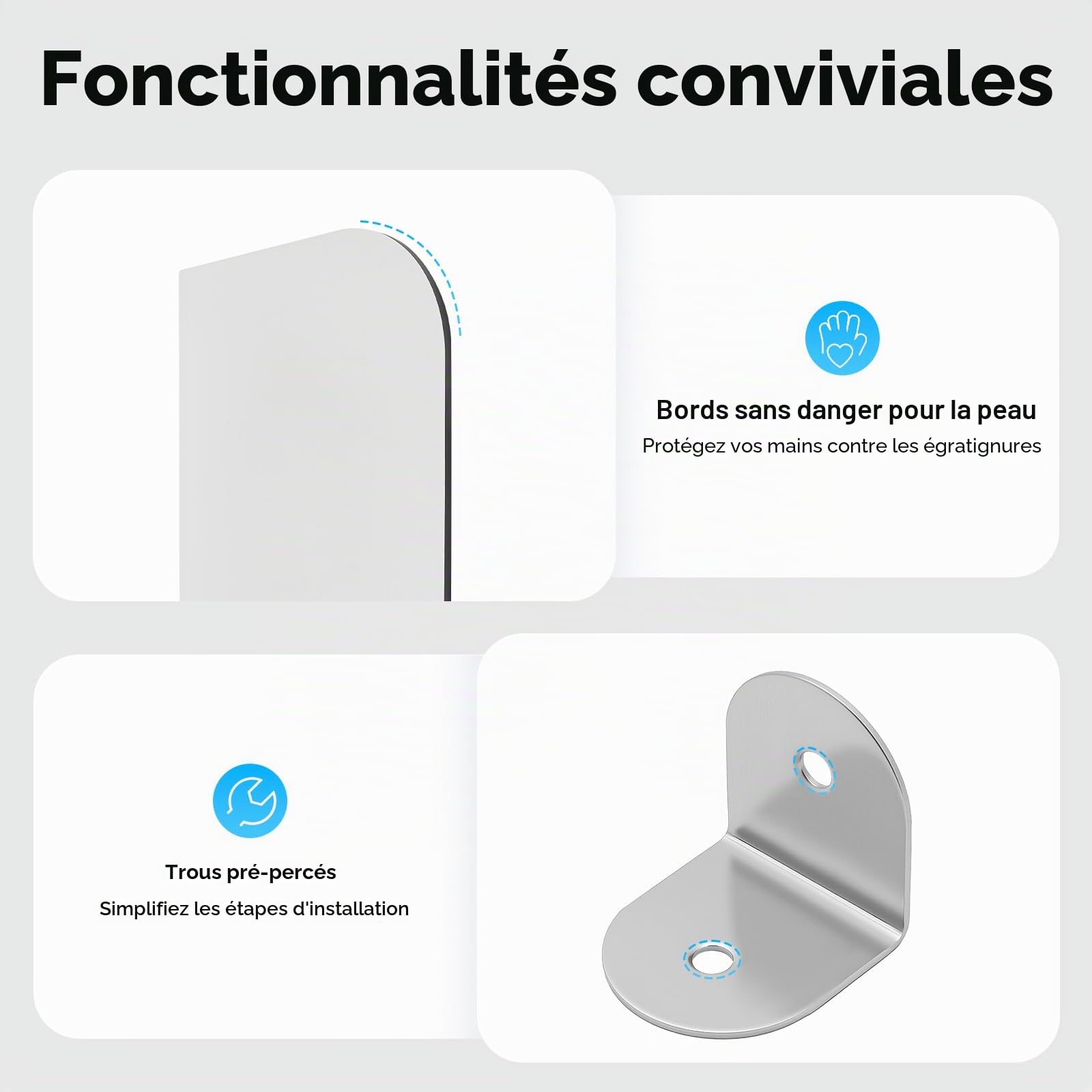 Paroi de séparation pour urinoir - 40 x 90 cm - Montage mural - Avec trous pré-percés - Gris clair (1, angle rond)