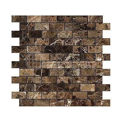 Emperador Dark Spanish Marble 1 X 2 Brick Mosaic Tile, Polished