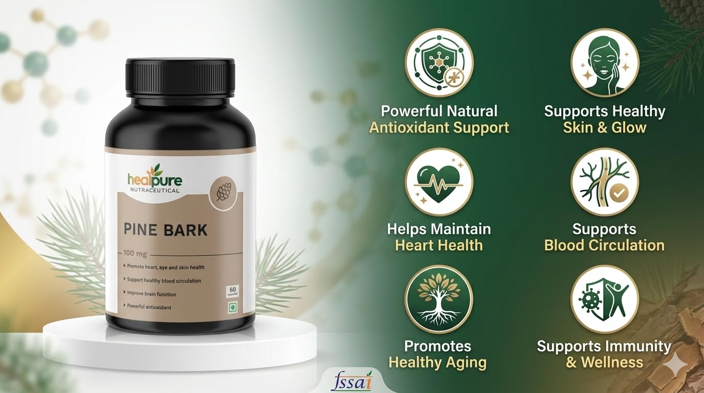 HEALPURE NUTRACEUTICAL Pine bark extract 100 mg. For Support Heart health Inflammation, Super Antioxidant, Healthy eye and skin - 60 Capsules 2