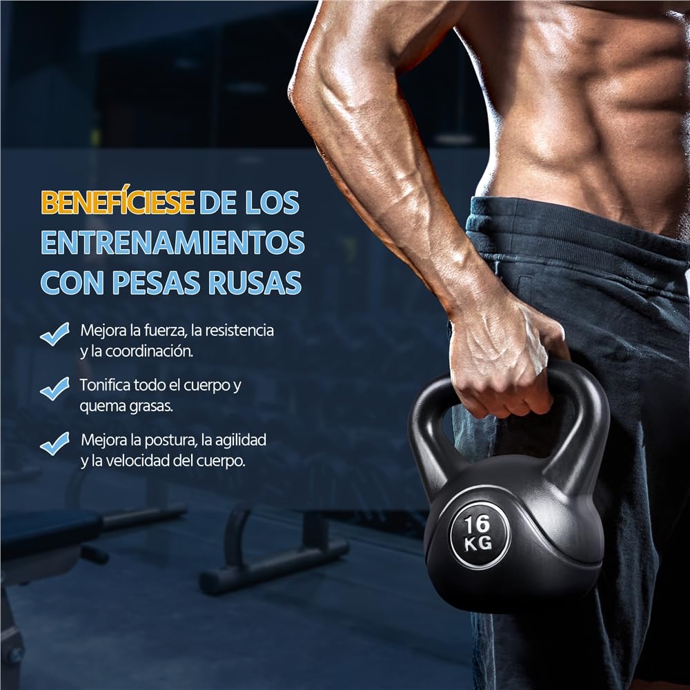 Yaheetech 8/12/16/20kg Kettlebell de Hormigón Pesa Rusa en Casa Gimnasio con Mango Ergonómico Antideslizante
