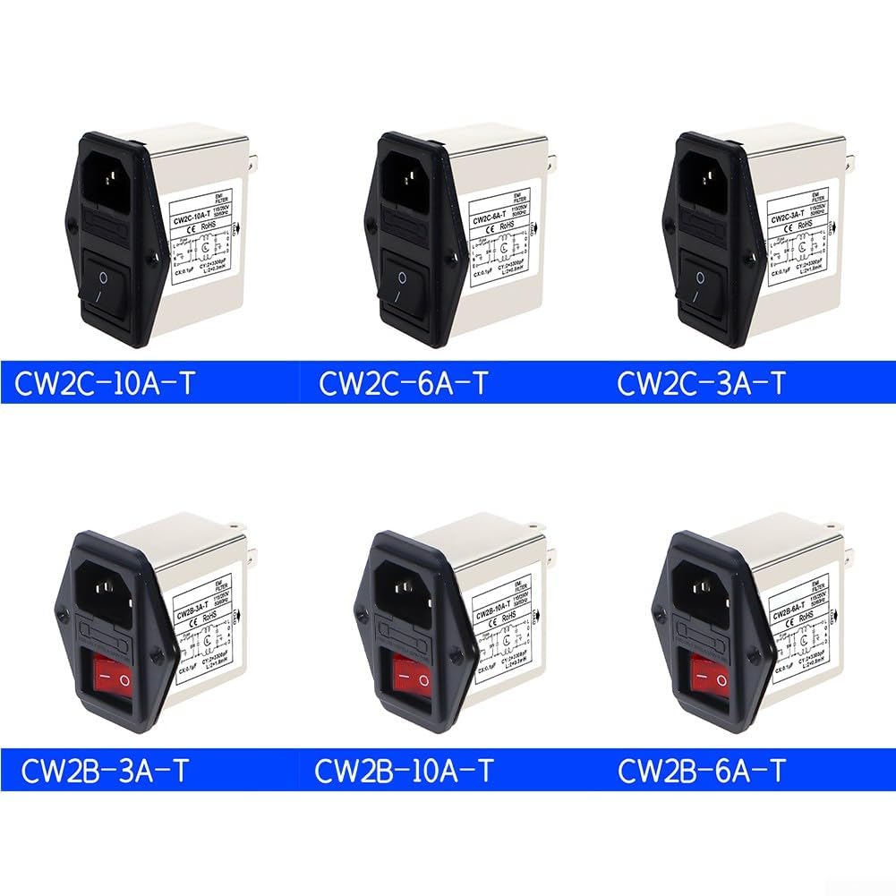 Filtro elettromagnetico IEC CW2B-T CW2C-T 3A 6A 10A EMI con interruttore di sicurezza per apparecchiature industriali (CW2C-10A-T)