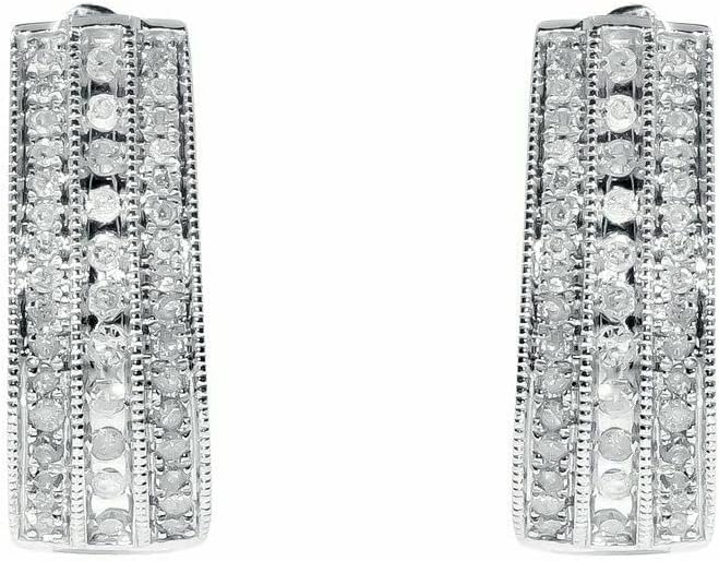 0.4ct Round Cut Diamond Three Row Hoop Earrings for Women Sterling Silver with 14K White Gold Plated