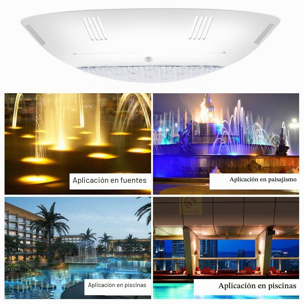 Luz LED Sumergible RGB, 18W, Control Remoto, IP68 Impermeable, 7 Colores Ajustables, con Cables, para Piscina, Fuente, Estanque