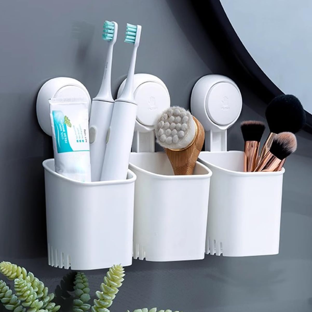 VALICLUD 3 Pezzi Portaoggetti da Bagno con Ventosa Organizer per Spazzolini da Denti Murale e Design Sgocciolamento per Moderni e Cucine