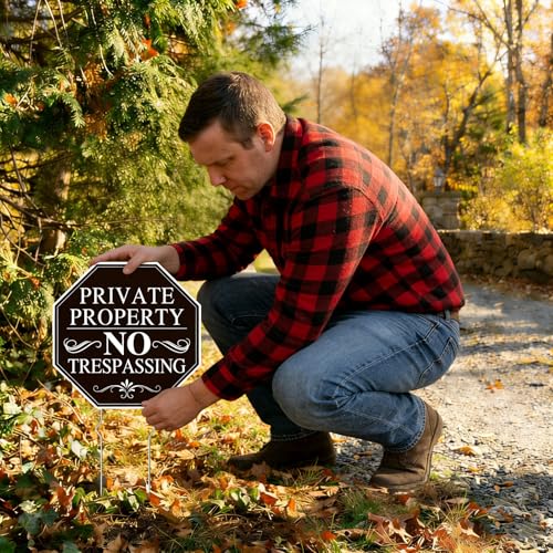 Image of Private Property No Soliciting Sign for House, No Soliciting Yard Sign, 2-Pack 10 inchx10 inch Double-Sided, Corrugated Plastic, Metal Stakes, Outdoor Yard Sign for Home and Front Door, Easy To Install
