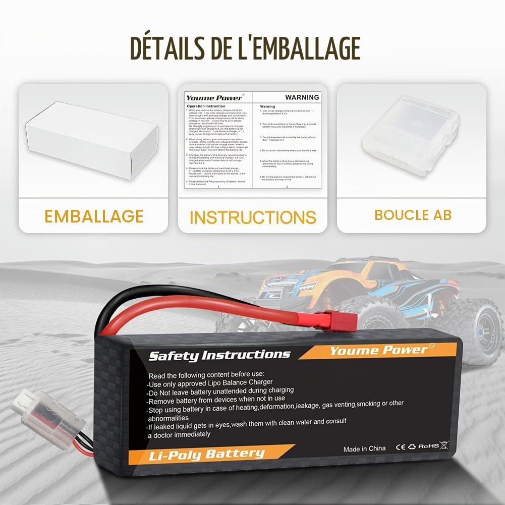 2S Lipo Batterie 6200mAh 50C 7,4V Étui Rigide Prise T pour RC Voiture 2pcs