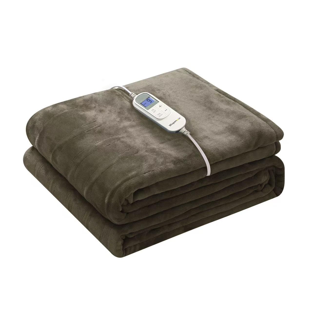 Wapaneus Heated Blanket Electric Twin Size 62"x84" with 10 Heating Levels 12 Timer Settings 8 Hours Auto-Shut Off,Flannel Fast-Heating Electric Blanket,ETL Listed Machine Washable,Dark Brown