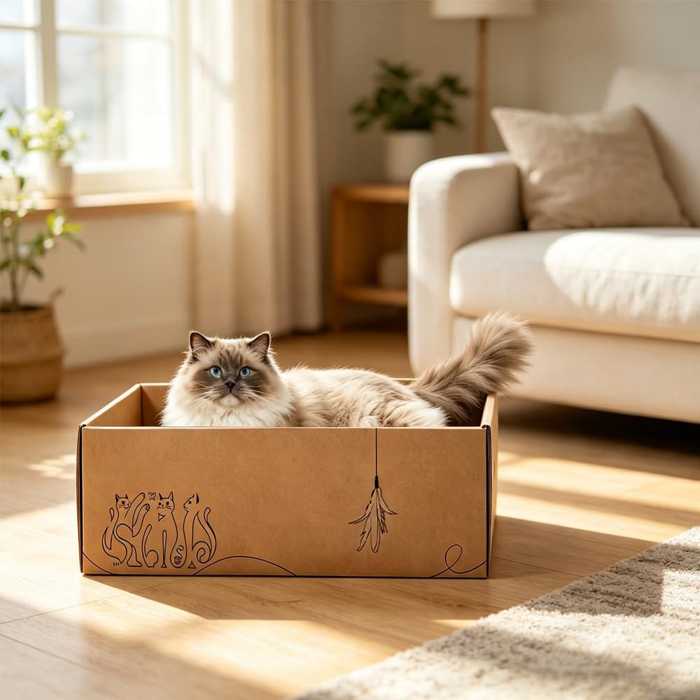 MUAEEOK Lot de 5 grattoirs en carton avec boîte - Réversibles - Pour chat - Pour petits chats - Pour se reposer et jouer - Convient pour un maximum de 5 kg (3 chats, 42 x 30 x 14,5 cm)