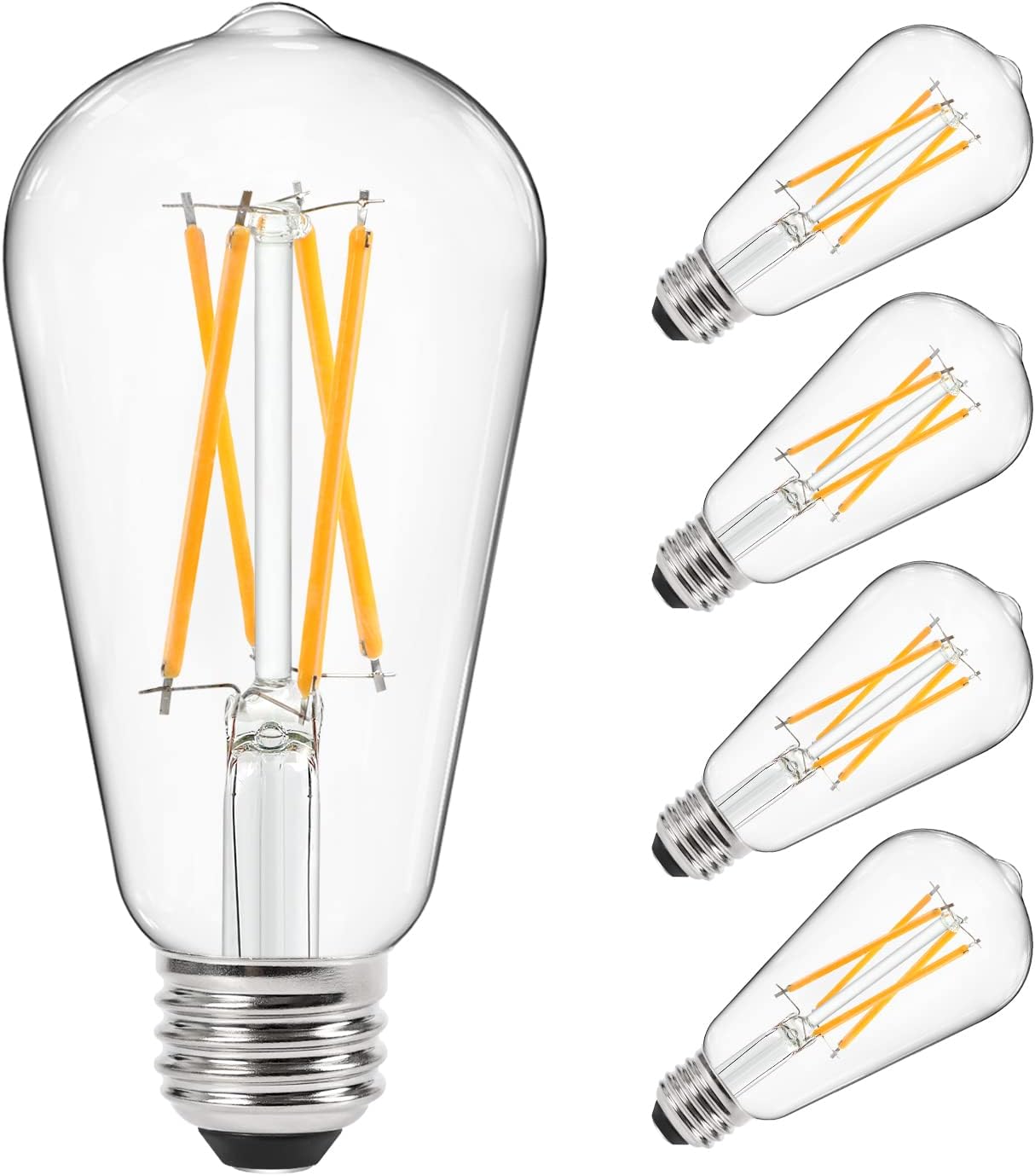Ascher Vintage LED Edison Bulbs 6W, Equivalent 60 watt, Warm White 2700K, 95+ CRI Eye Protection Led Bulb, Non-Dimmable, Clear Glass, Unique Cross Filament Light Bulbs, E26 Base, Pack of 4
