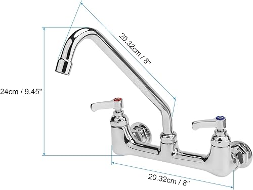 Miniatura 2 de uxcell Grifo de fregadero de cocina para montaje en pared, grifo de fregadero de cocina comercial de 8 pulgadas de centro con boquilla giratoria de