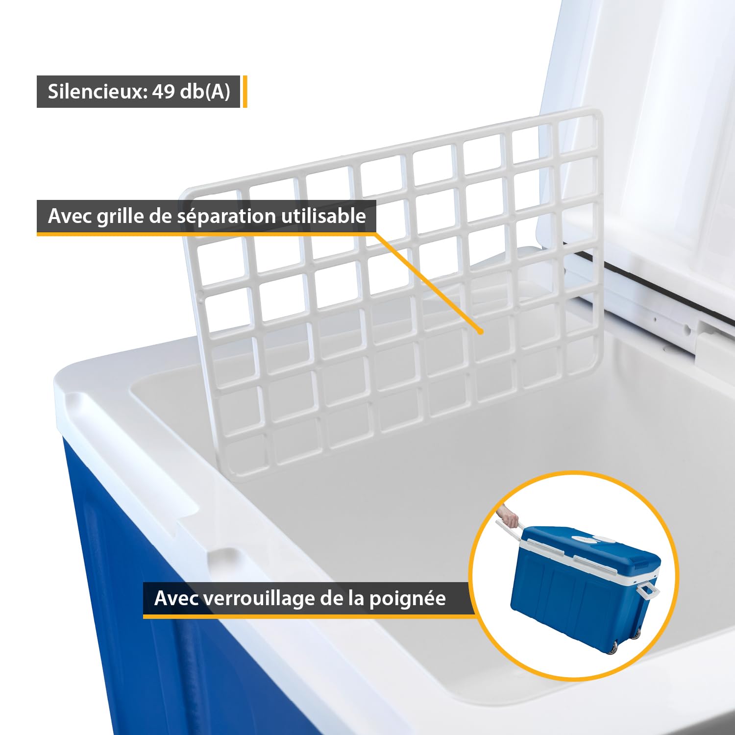 TZS First Austria - Réfrigérateur portable 45L électrique 12V 230V prise voiture & standard - Box thermoélectrique refroidit & chauffe - Glacière avec roues - Pour camping, festival, voyages - Bleu