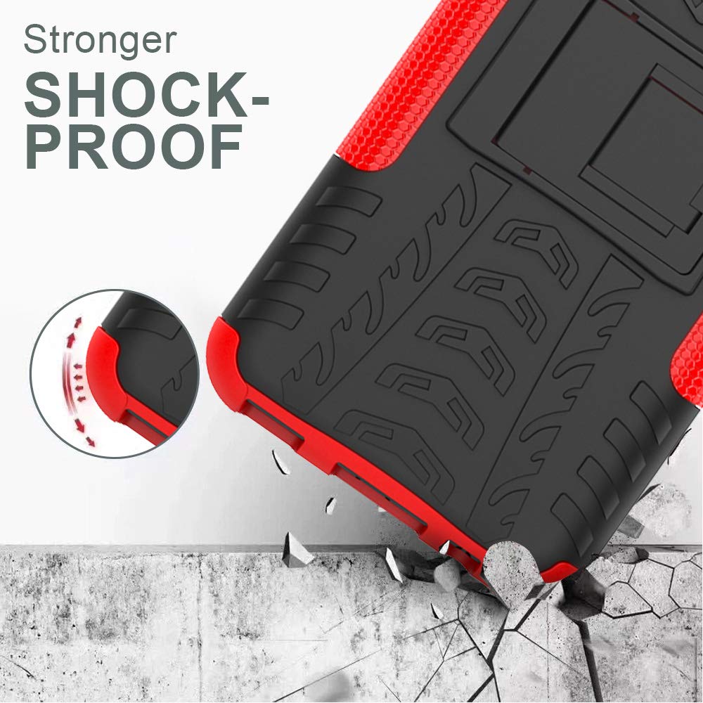Cover Yiakeng Per Huawei P Smart 2020 – Custodia Robusta Con Doppio Strato, Antiurto, Silicone Con Supporto, Colore Rosso - 2