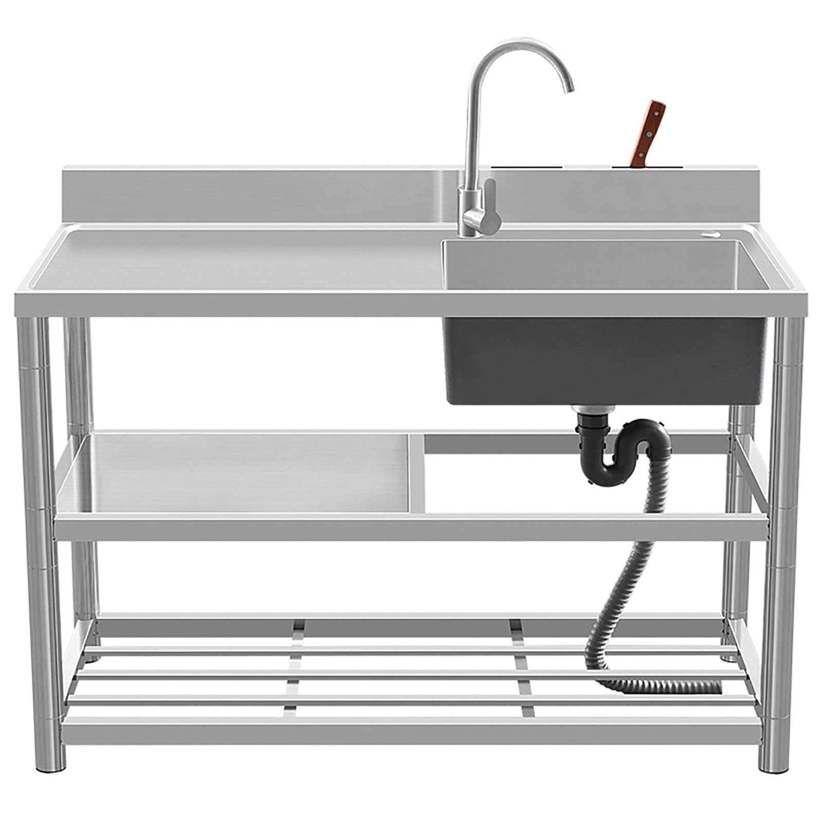YADZISW Stainless Steel Kitchen Sink 110cm Outdoor Workshop & Restaurant Utility with Right Faucet Durable Versatile Laundry Station for Home Commercial Use