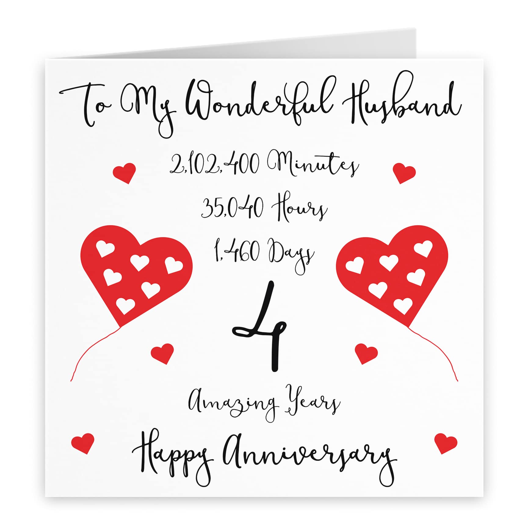 Hunts England - Romantic Husband 4th Wedding Anniversary Card - To My Wonderful Husband - 4 Amazing Years - Timeless Collection - Image 2