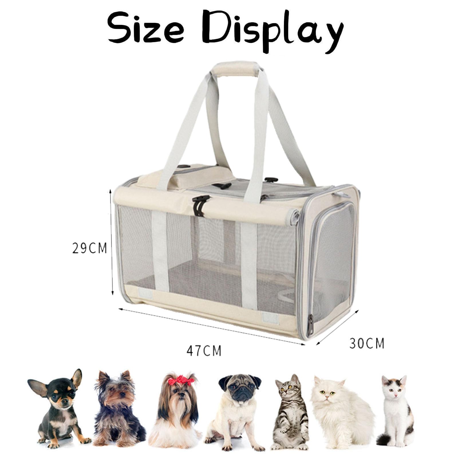 Transportin Gato Perro Pequeño, Bolsa Transporte Mascotas Transportin Gato Plegable Transpirable Duradera Bolsa de Transporte para Cachorros y Gatitos, Viaje, Paseo (47x29x30CM,Azul)