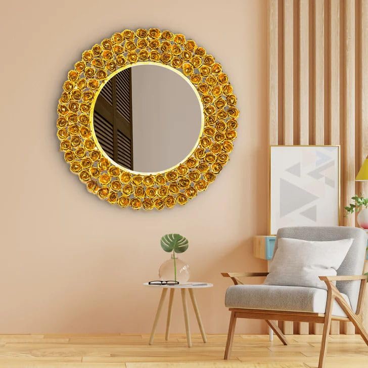 Artemade Iron Framed Decorative Wall Mounted Round Hanging Mirror Rose Flower Design Golden Modern Makeup Mirror for Home, Living Room, Hallway Mirror (28 Cm) (B0CQTF5754) Amazon Price History, Amazon Price Tracker