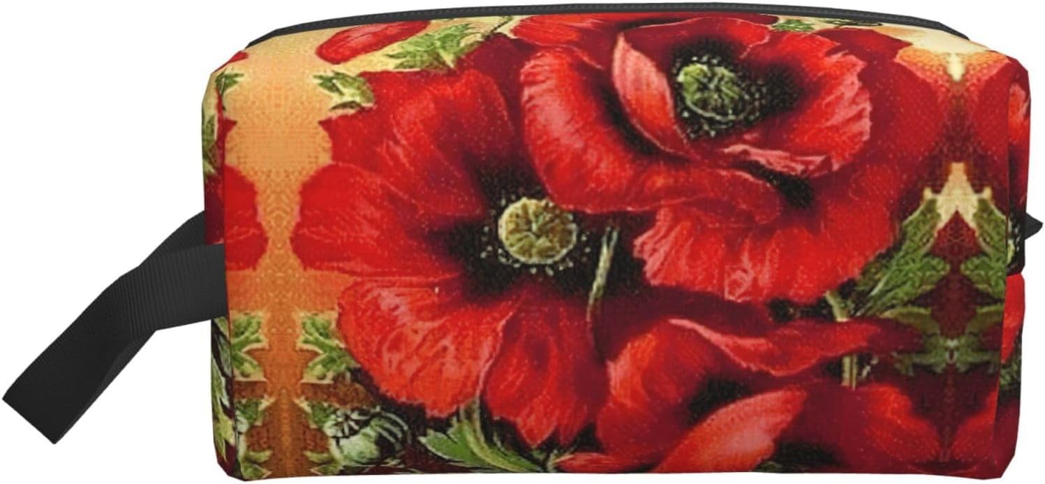 Grande Beauty Case da Viaggio con Fiore di Papavero Rosso - Organizer per Trucchi Versatile da Appendere, Adatto A Donne E Uomini, Design Spazioso per Un Facile Imballaggio E Viaggi Eleganti