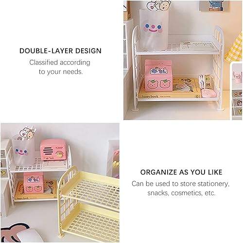 Miniatura 2 de Estante de escritorio para almacenamiento de artículos de papelería, estante de plástico multifuncional de 2 niveles, organizador de maquillaje para