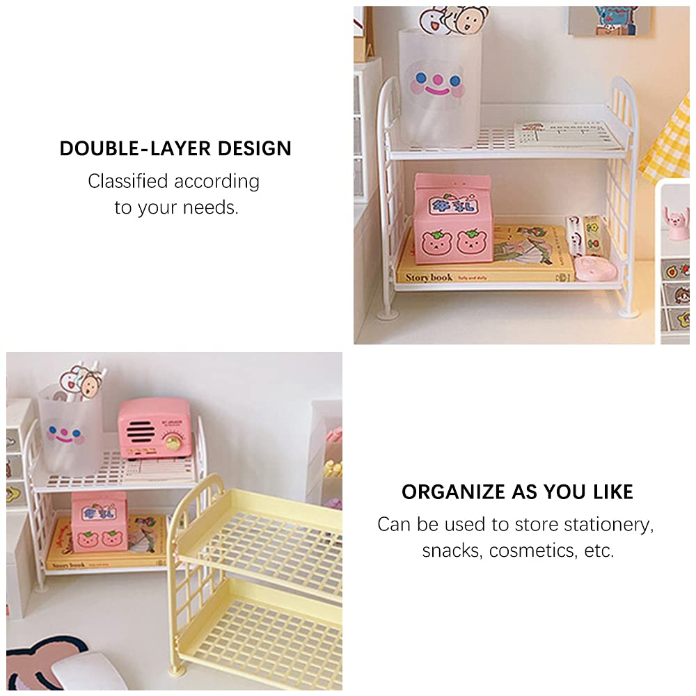 QUMENEY Desktop Rack Cosmetic Stationery Storage Holder, 2-Tier Multifunctional Plastic Shelf Makeup Organizer for Skincare Office Kitchen Bedroom Bathroom Home (Light Green)