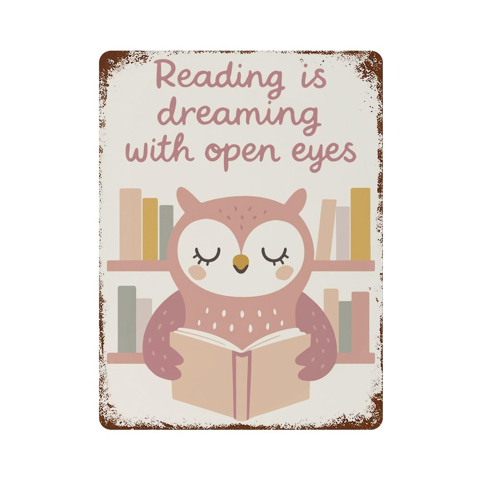 Reading Owl Illustration Retro Metal Sign 15.7"x11.8", for Bistro, Counter And Cafe Decor, Rustic Home Decor