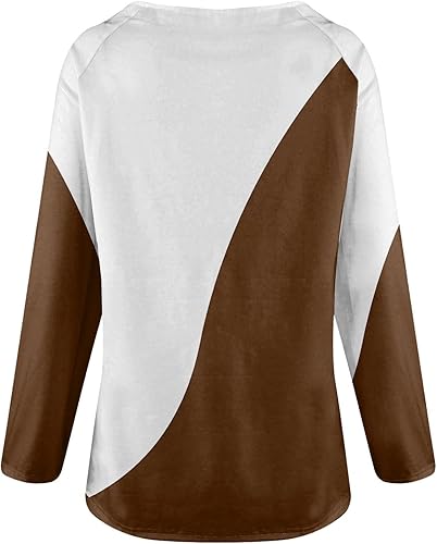 Miniatura 2 de Blusa casual de manga larga con cremallera y cuello en V profundo ajuste holgado plisado para otoño con bloques de color