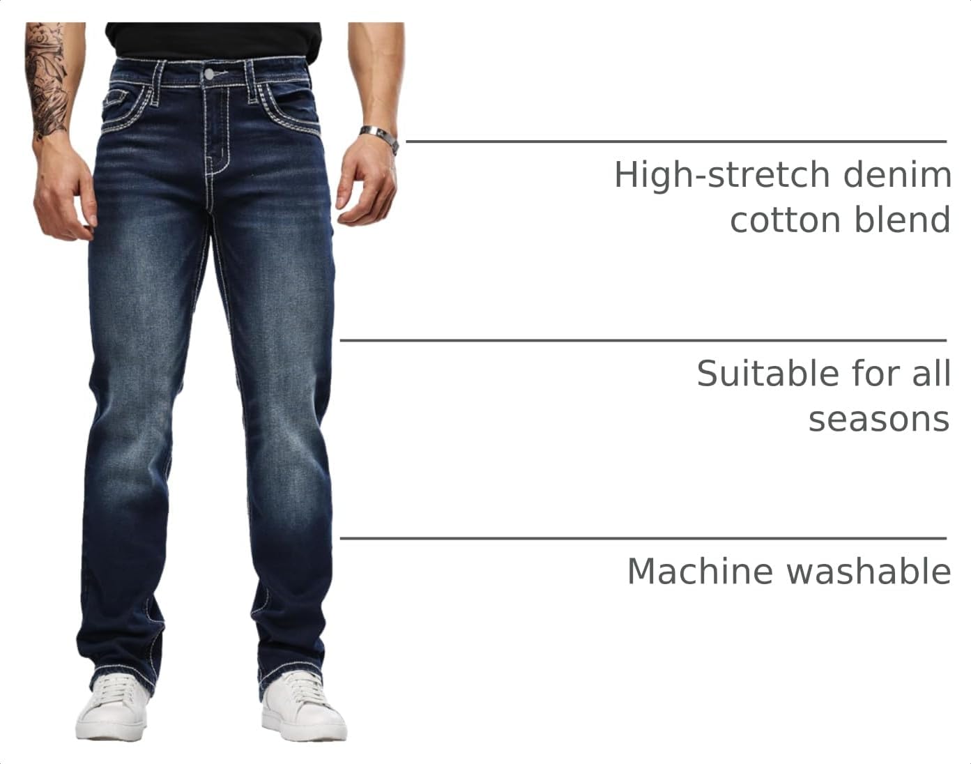 Men's Jeans Regular Fit Straight Jeans with Embroidery