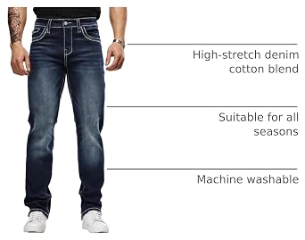 Men's Jeans Regular Fit Straight Jeans with Embroidery
