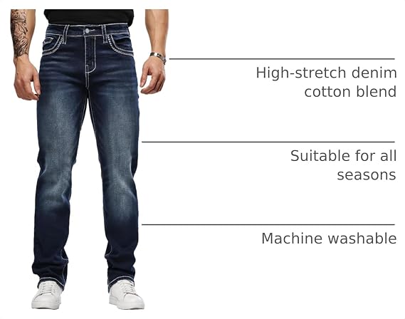 Men's Jeans Regular Fit Straight Jeans with Embroidery