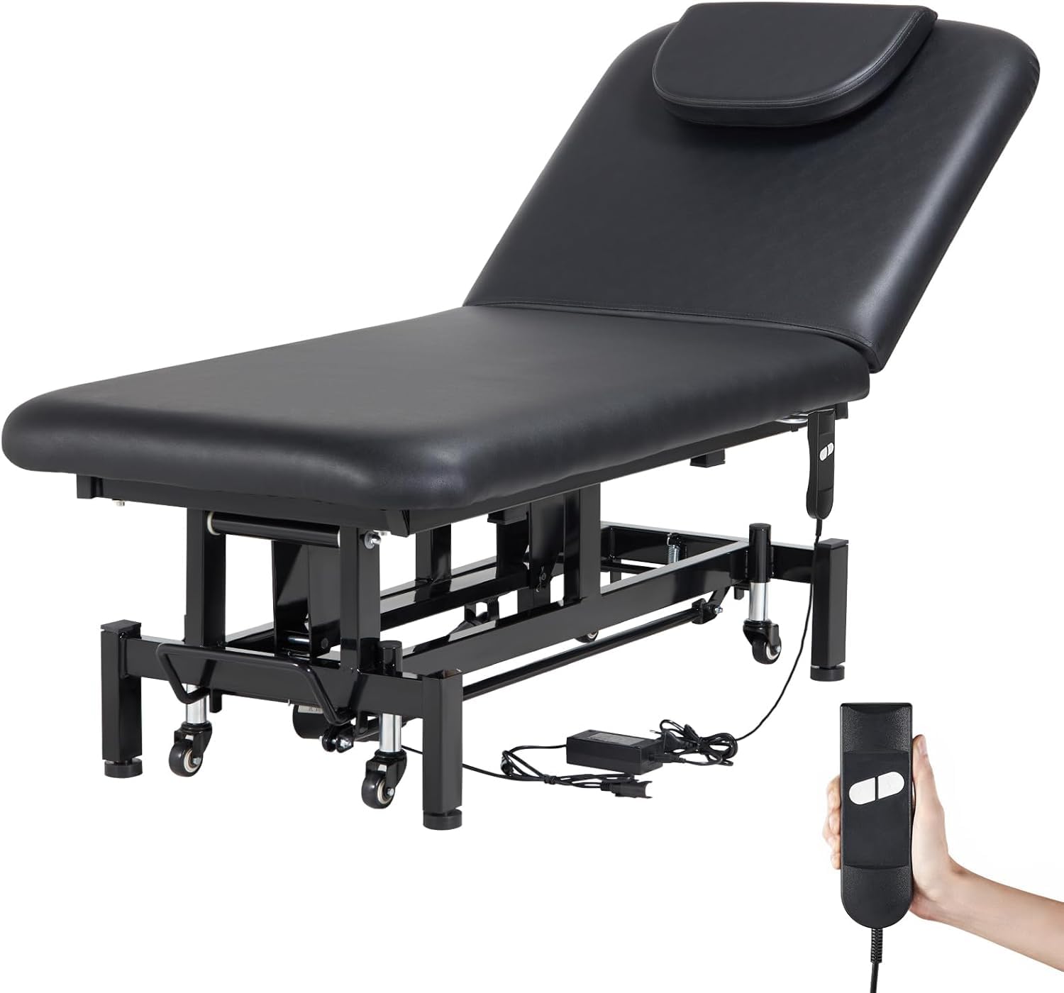 VEVOR Professional Electric Lift Massage Table, 0-45° Adjustable Backrest Medical Table Beauty Bed, Height Adjustable Tattoo Spa Table on Wheels, Electric Massage Table with Headrest, 550LBS