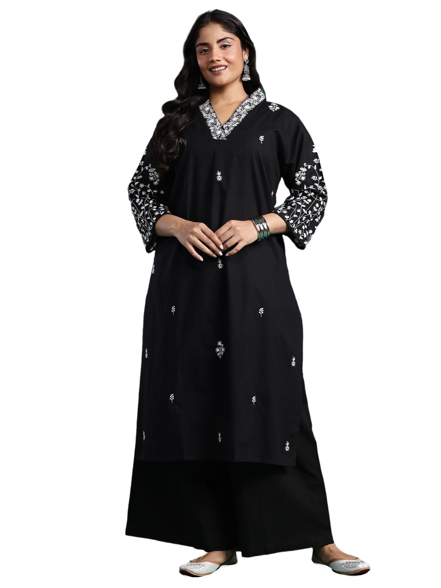 Women's Cotton Floral Embroidered Straight Kurta (PS0KT10145)-image-27