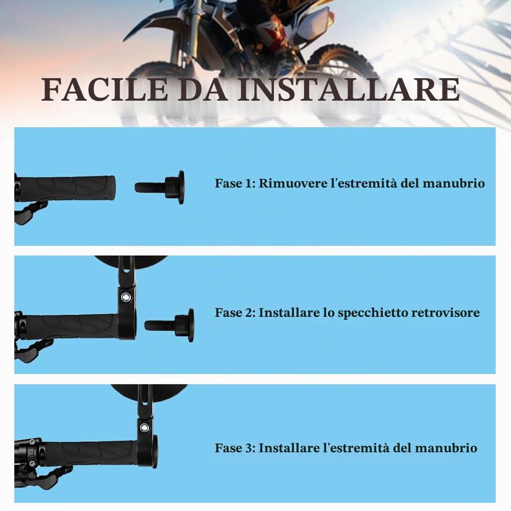 2 Pz Specchietti Moto E24 Omologati Specchietto Laterali Moto Specchietto Retrovisore Manubrio 22-25mm Rotondi Specchie tti Mot o Manubrio Girevole a 360° per Motocicli, Scooter, ATV, Cruiser
