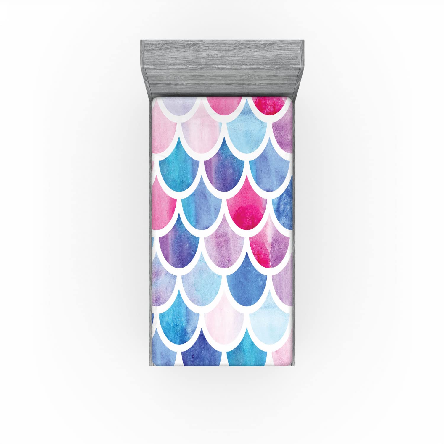 Ambesonne Fish Scale 2 Pack Fitted Sheet, Pastel Mermaid Pattern, Bed Cover All-Round Elastic Deep Pockets 2 Pieces, Package Contains 2 Twin Size Fitted Sheets, Pink and Blue