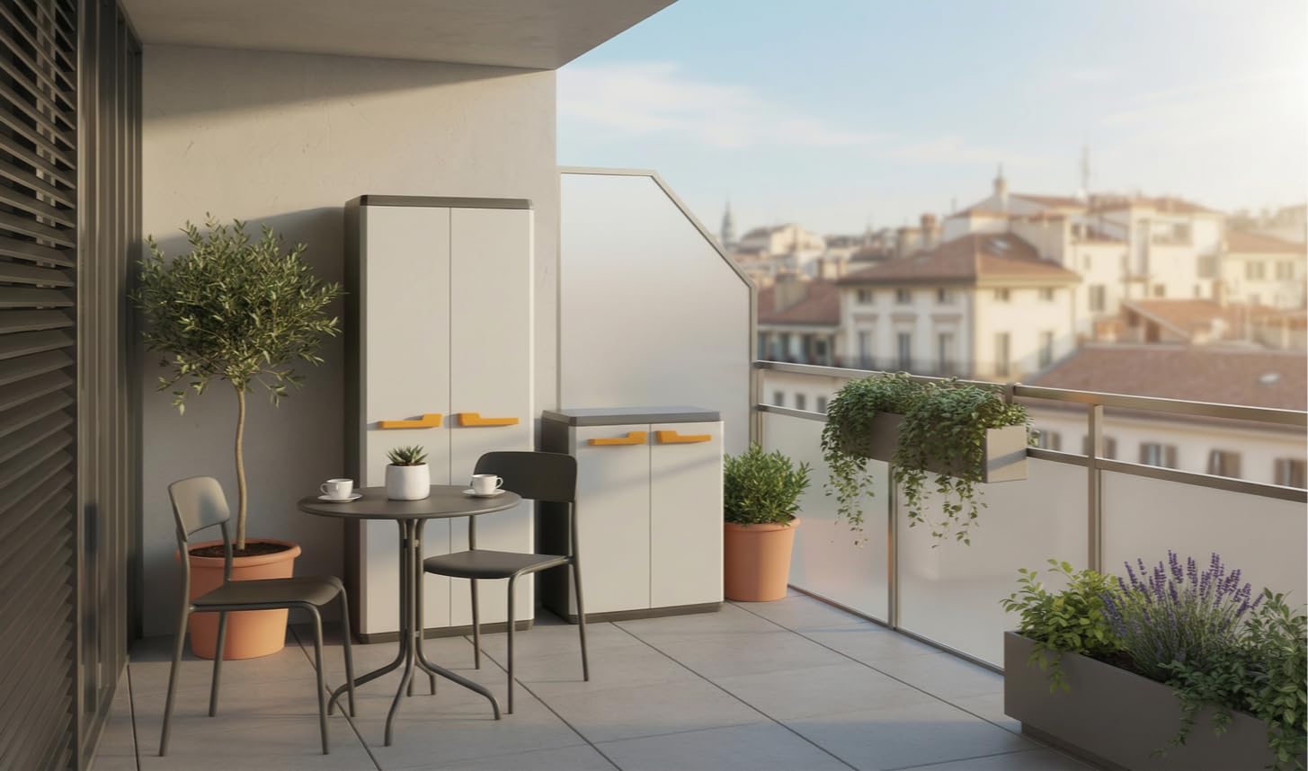 Keter Armoire Portes‑Balais Rio, Idéale pour Garage et Balcon, avec 3 Étagères Réglables, Gris, 68 × 39 × 166 cm