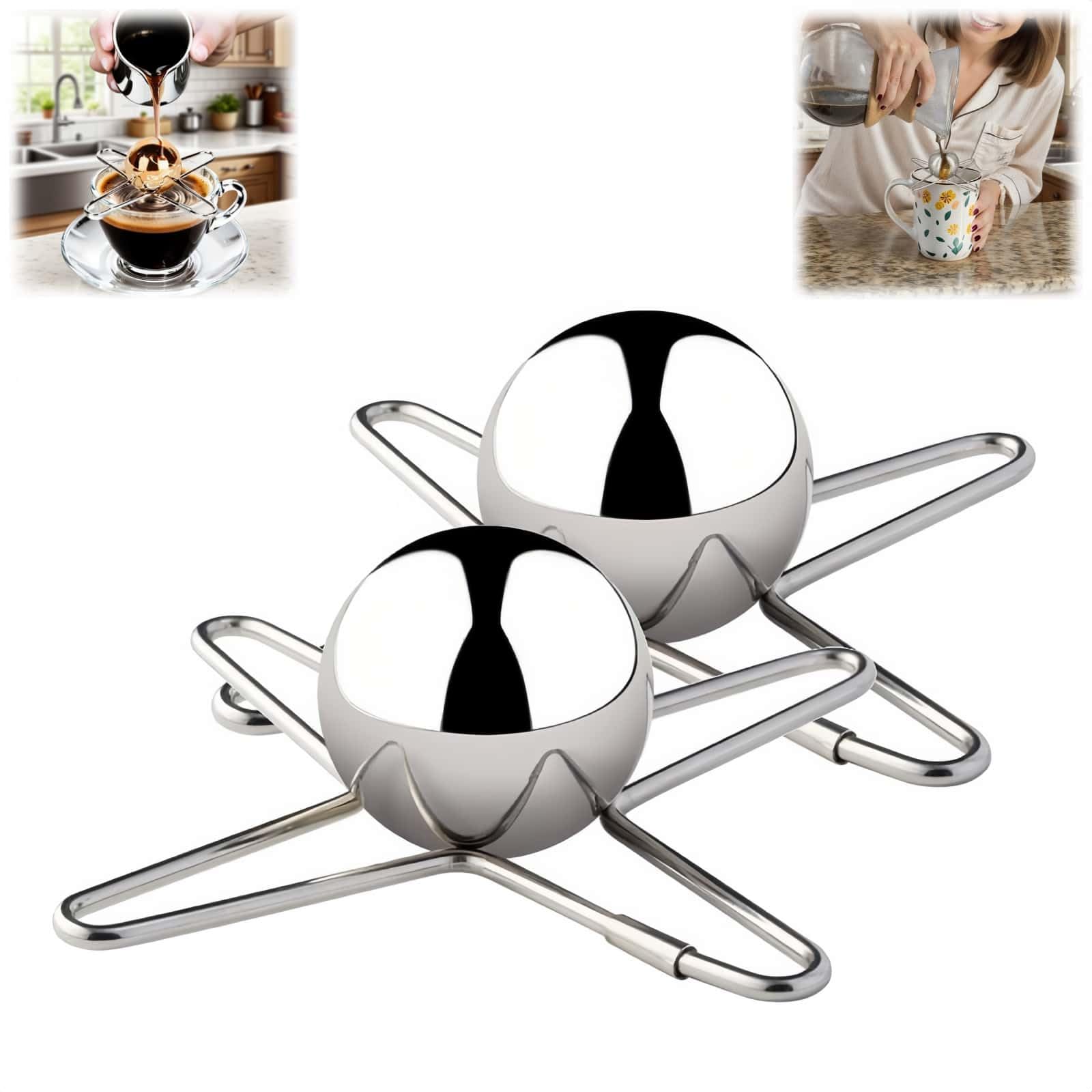 Espresso Cooling Ball Stainless Steel Espresso Ball Chiller with Stand Rapid Frozen Espresso Ball for Espresso Coffee Beverages