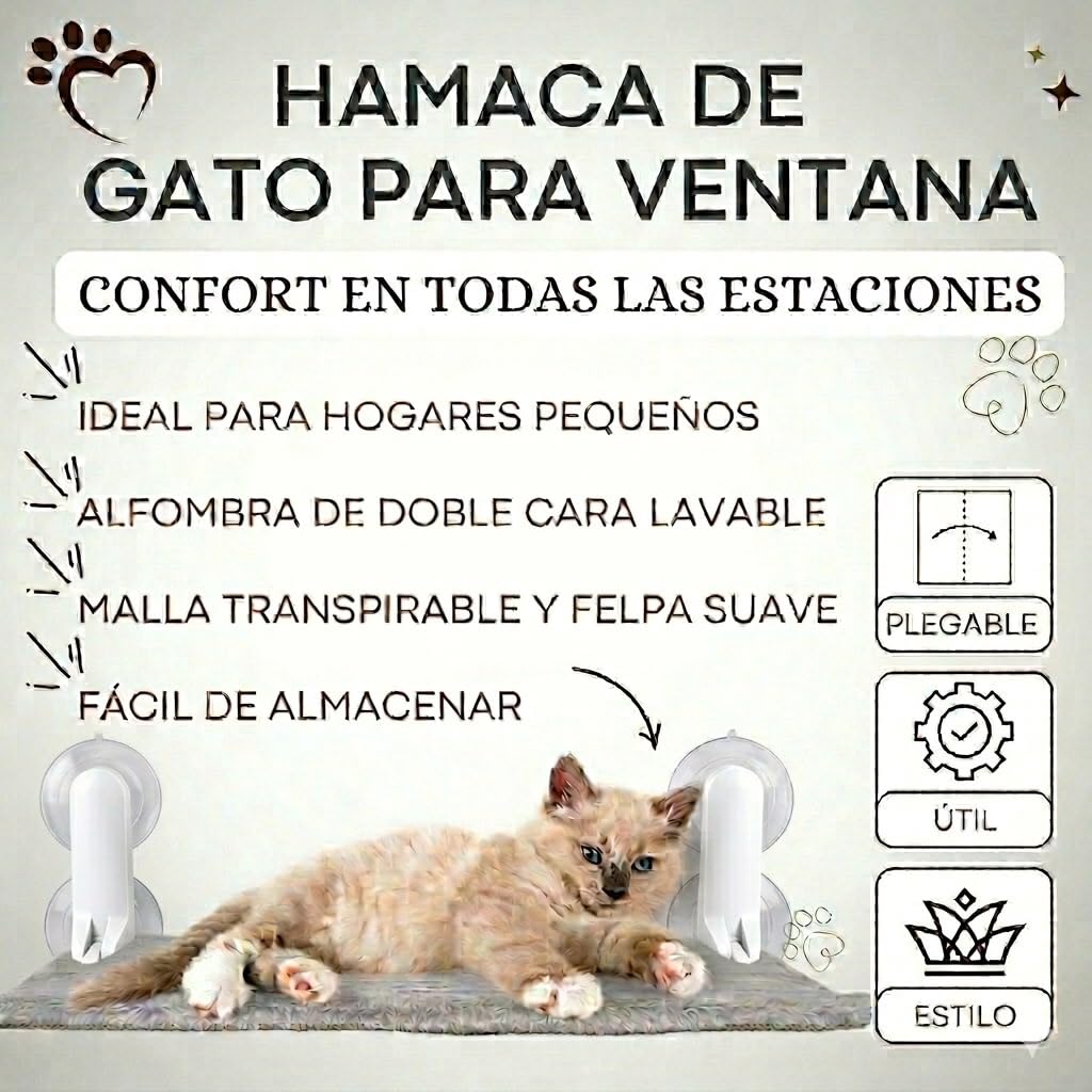 FR3® Hamaca para Gatos Ventana con Seguridad Reforzada | Cama Colgante con 6 Ventosas de Alta Resistencia y Barras Anti-Deslizamiento | Incluye 2 Fundas Reversibles Invierno/Verano y Juguete
