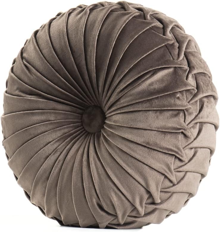 MOJUN Round Throw Pillow Round Velvet Pillow Pleated Round