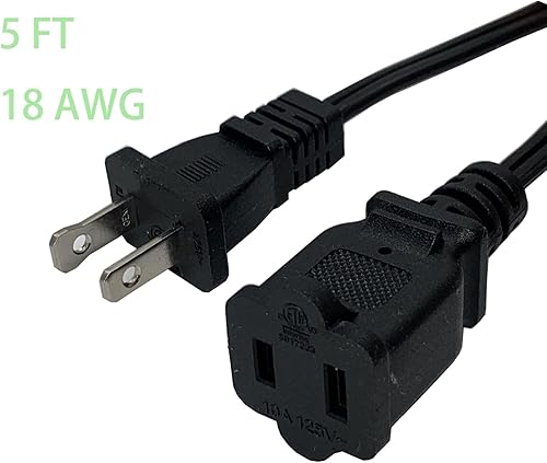 Miniatura 2 de Cable de extensión corto de 5 pies, 2 clavijas macho hembra, cable de alimentación negro de 18 AWG 10 A 125 V para Nema 1-15P a 1-15R, paquete de 2