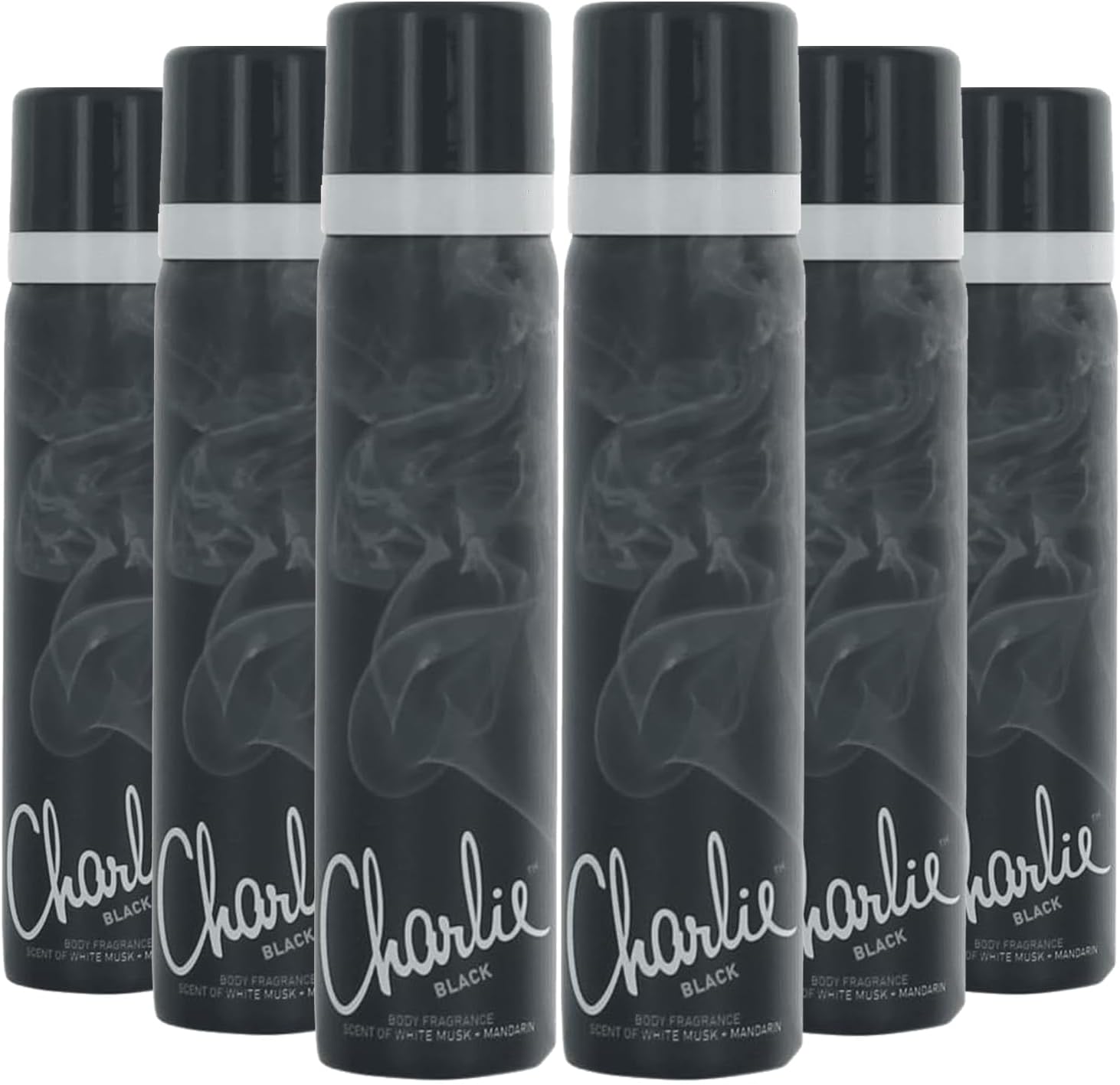 Charlie Body Spray Black 75ml x6 – Long Lasting Fragrance Body Deodorant Spray for Women – Elegant, Fresh & Confident Scent – Everyday Body Mist with Sophisticated Notes, Ideal for Daily Wear