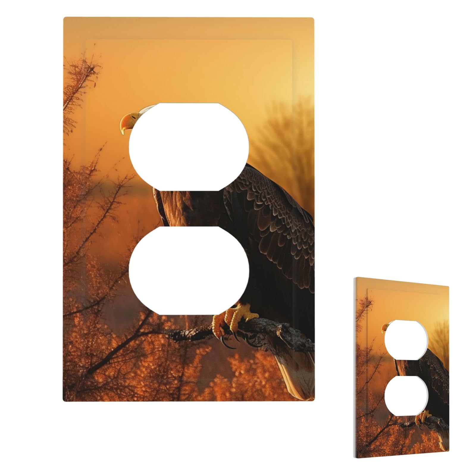 Golden Sunset Bald Eagle Wall Plate Cover Duplex, Modern Decorative Light Switch Cover Unbreakable Receptacle Outlet Covers for Living Room Bedroom Decor