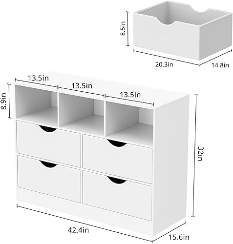 Miniatura 2 de Cómoda de 4 Cajones con Cubo Abierto, Cajonera Blanca para Dormitorio, Cómoda de Cajones de Tela PU Organizador Grande, 4 Cajones, Blanco