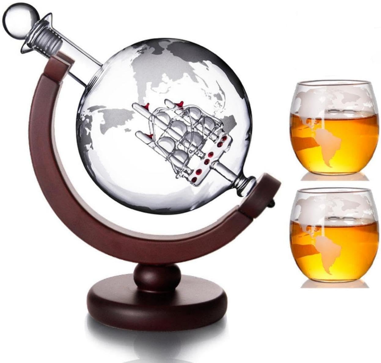 Whiskey Globe Decanter with Glasses Set, Whiskey Carafe Set with 1