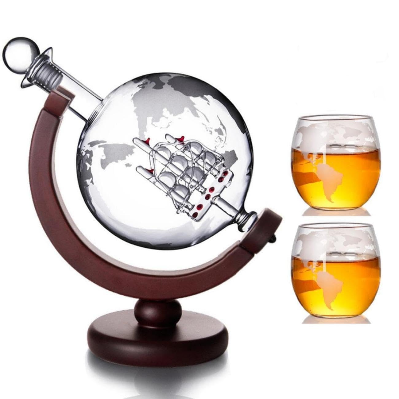 Buy Whiskey Globe Decanter with Glasses Set, Whiskey Carafe Set with 1