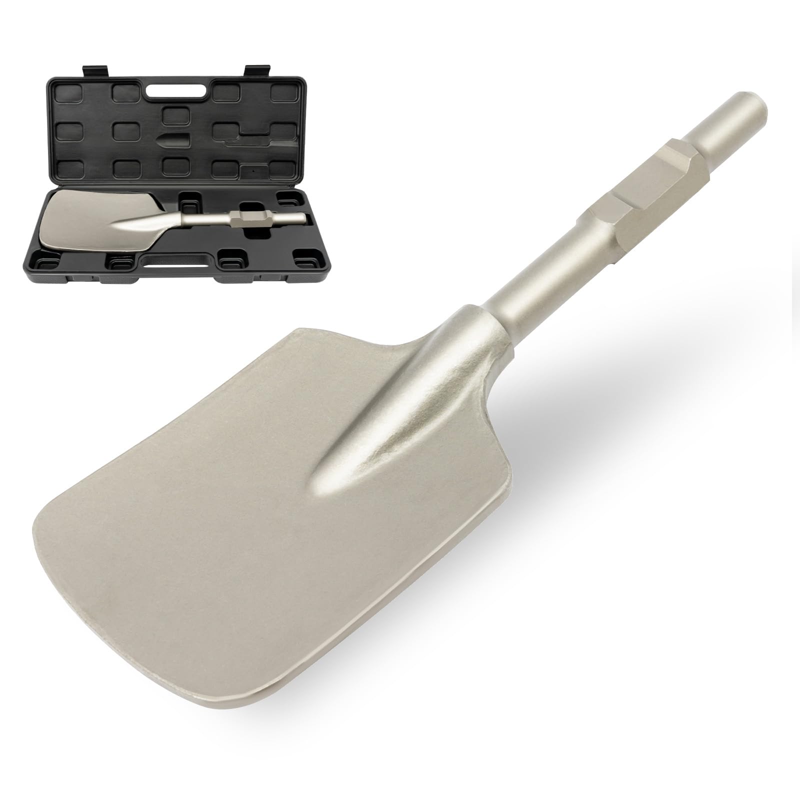 Clay Spade Chisel Shovel Bit for Breaker, Concrete Scoop Chisel Bit with Carrying Case, Demolition Hammer Jack Hammer Chisel Bits for Electric Breaker, 40Cr Chromium Steel, 17.3" × 5.3"