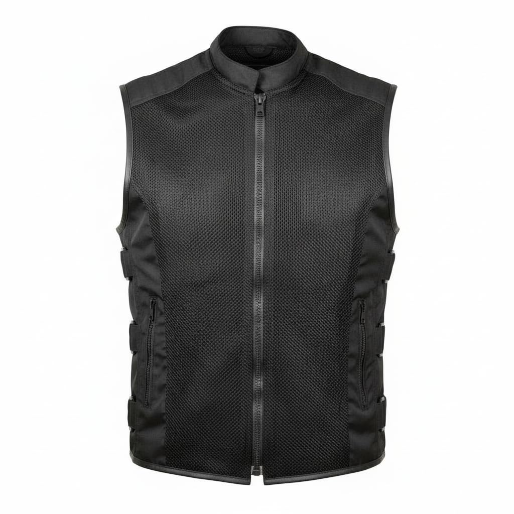 MDM Gilet da motociclista, da uomo, da motociclista, estivo, da motociclista, traspirante, con cerniera, regolabile, nero