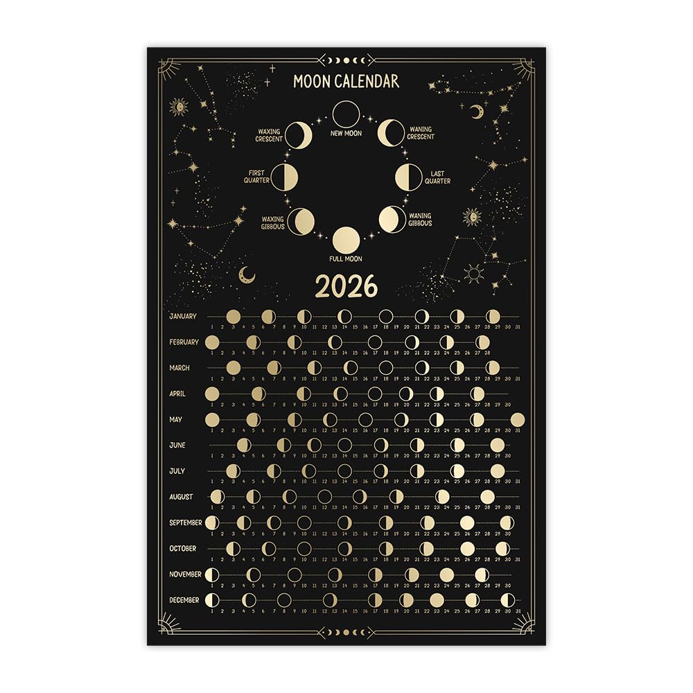 Amazon.com: Moon Calendar Lunar 2026 Poster, 12x18 Inches Unframe